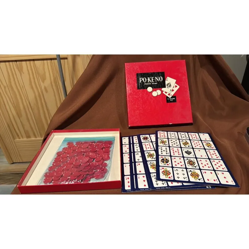 Po-Ke-Pokeno Poker Keno Card Games 12 Boards Set W/ Chips